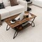 Costway 2-Tier Industrial Coffee Table Rectangular Cocktail Table with Storage Shelf Rustic Brown/Dark Brown/White